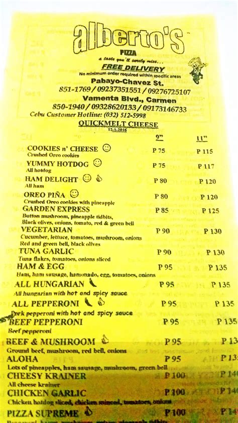 Alberto's Pizza Contact and Menu in Cagayan De Oro .